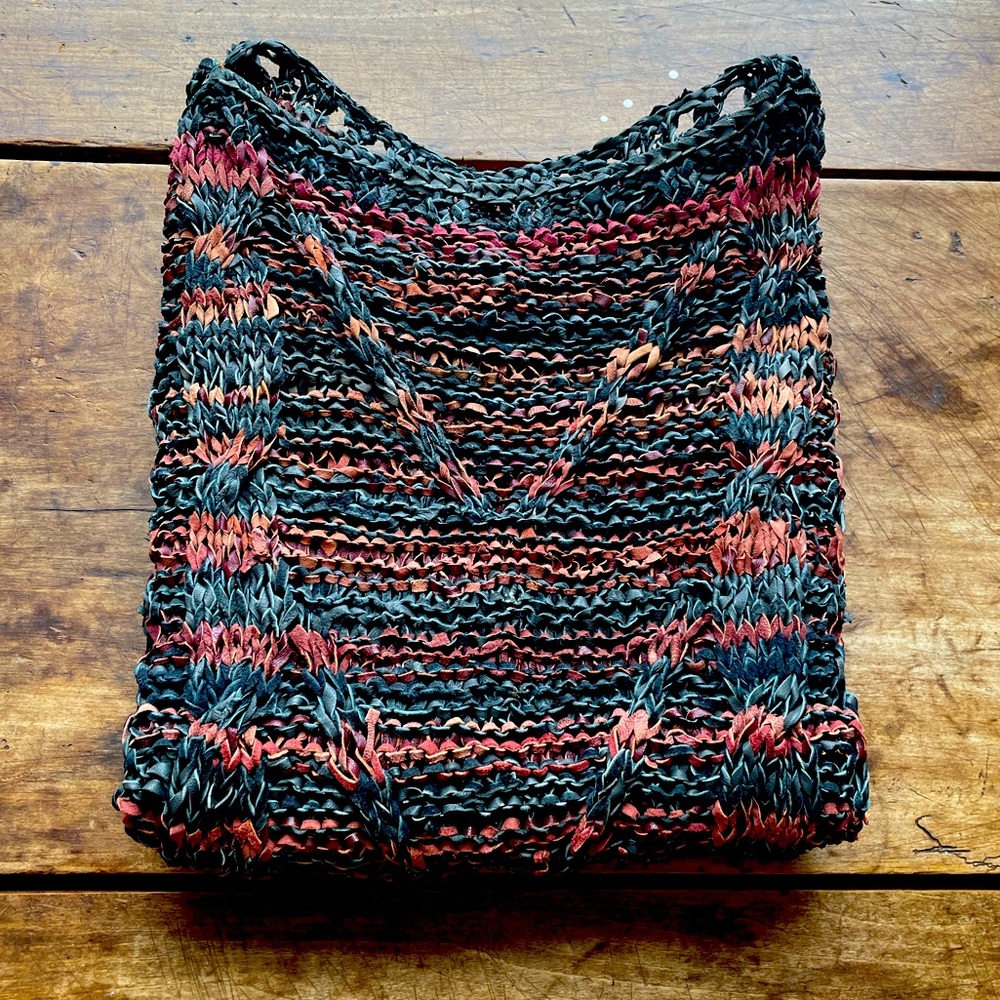 VINTAGE Leather Handwoven Braided Cable Knit Top, Earth Tones